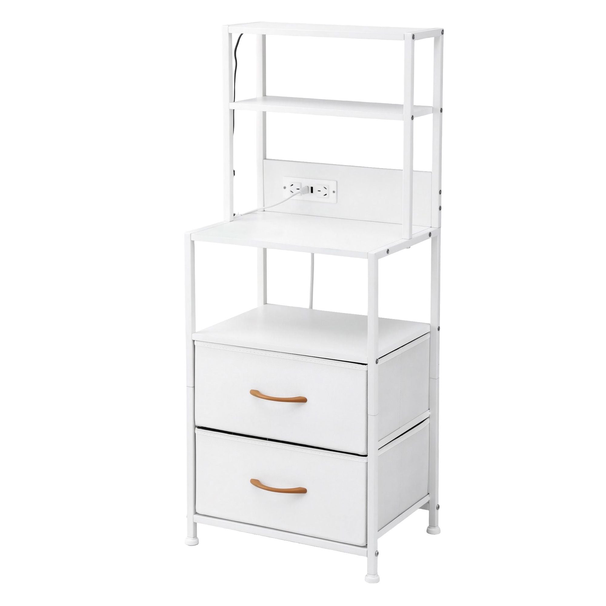 Artiss Tall LED Charging Storage Tower with 2 Fabric Drawers – White