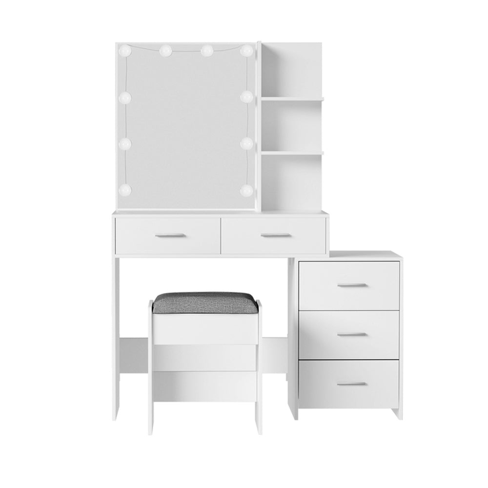 Dale Dressing Table, LED Mirror & Stool – White | Artiss