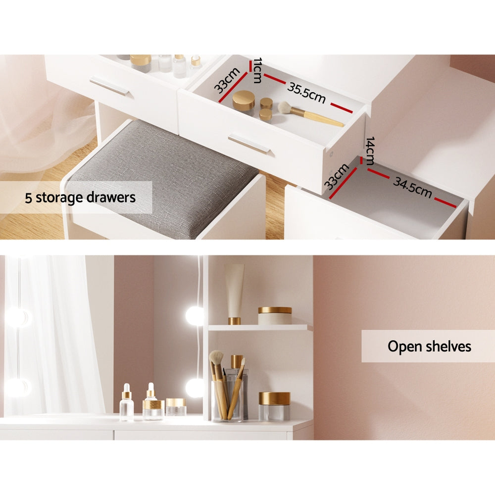 Dale Dressing Table, LED Mirror & Stool – White | Artiss