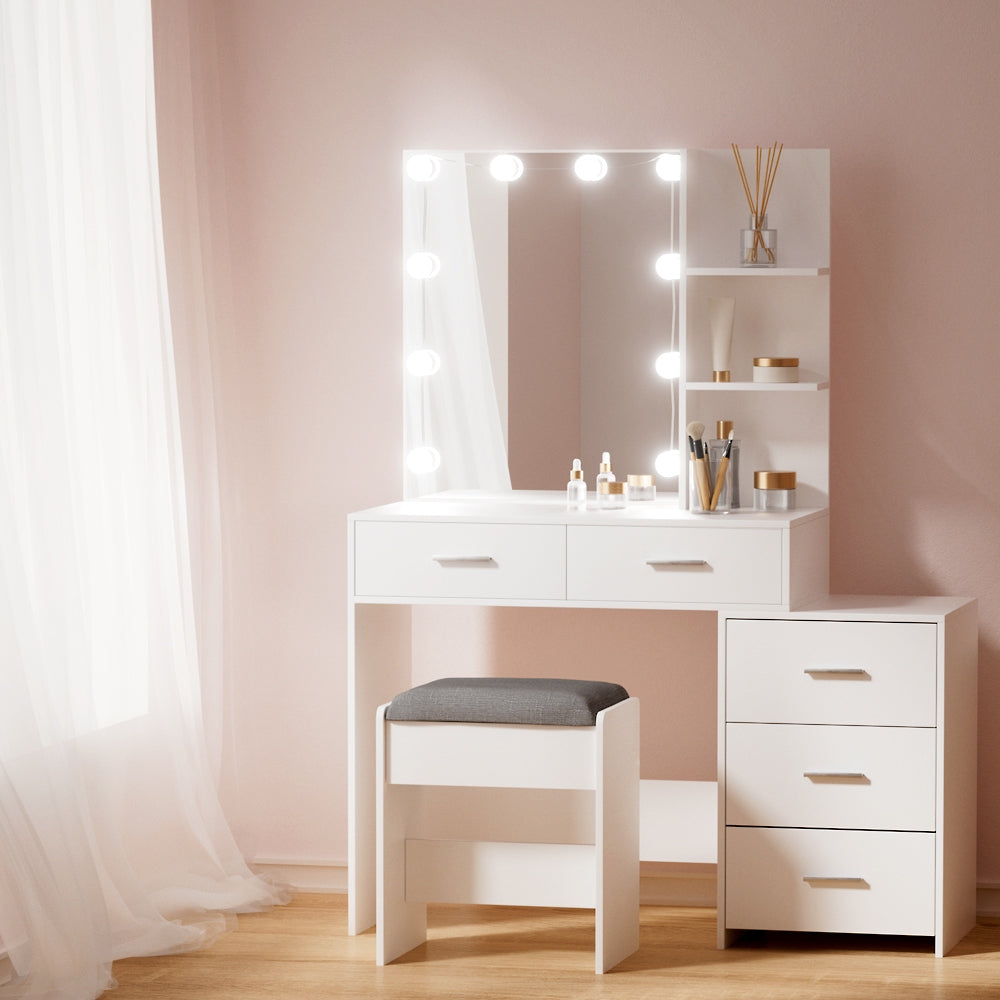 Dale Dressing Table, LED Mirror & Stool – White | Artiss