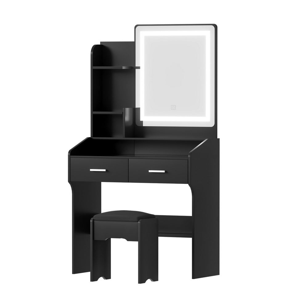 Artiss Slim LED Dressing Table & Stool with 2 Drawers – Black