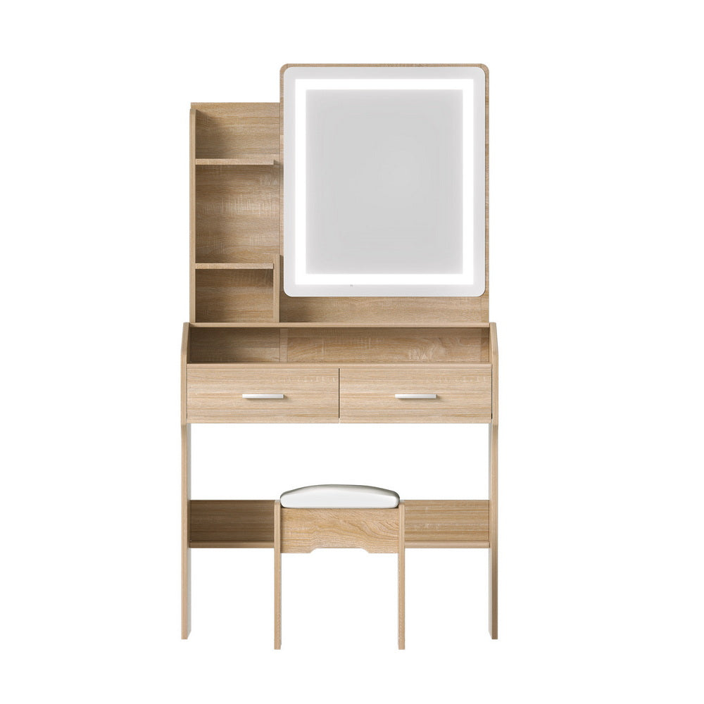 Artiss Slim LED Dressing Table & Stool with 2 Drawers – Wood Look