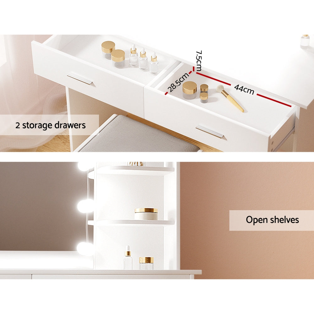 Artiss Dulcea Dressing Table with LED Mirror and Stool – White
