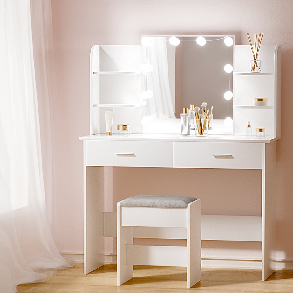 Artiss Dulcea Dressing Table with LED Mirror and Stool – White