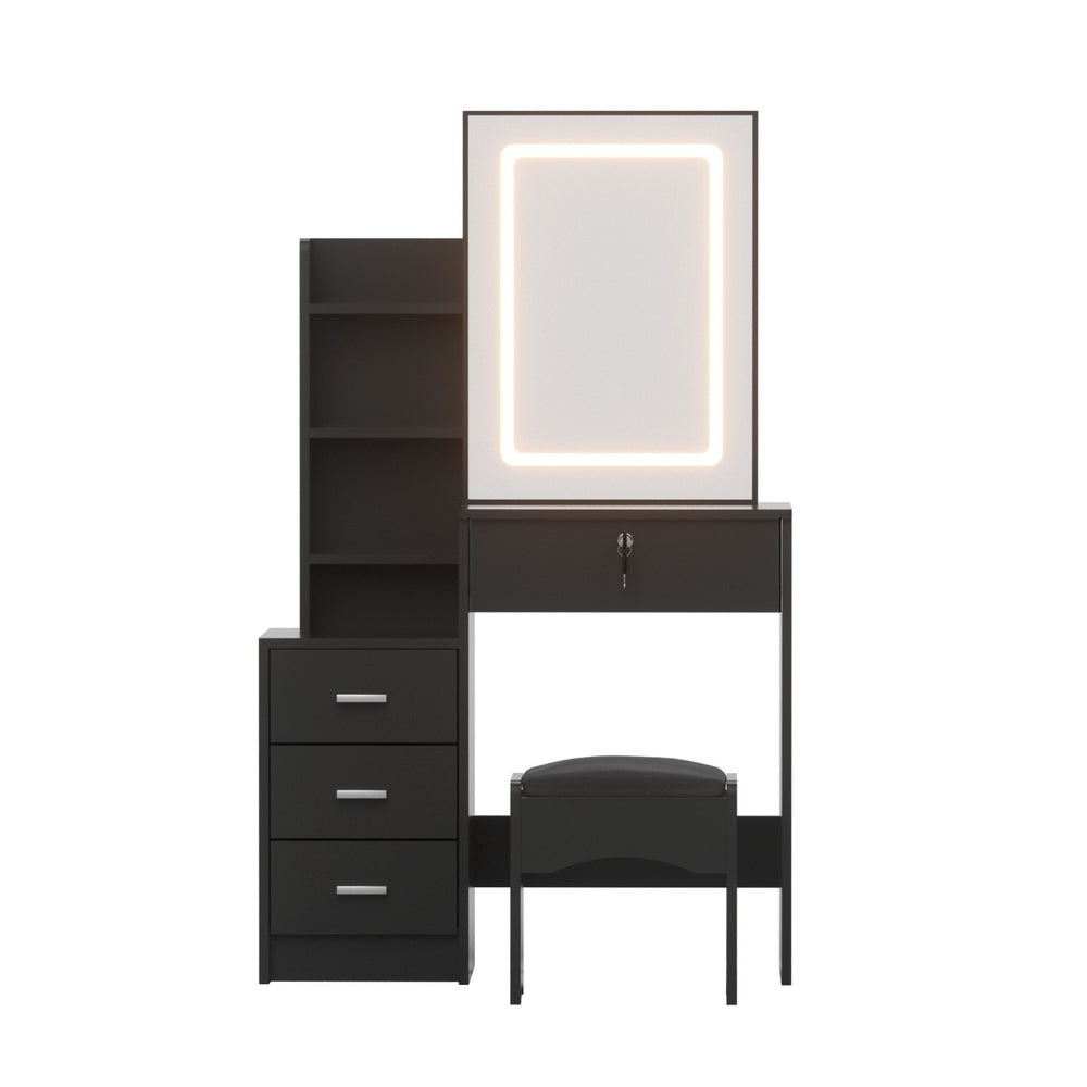 Artiss LED Dressing Table & Stool with Sliding Mirror – Black