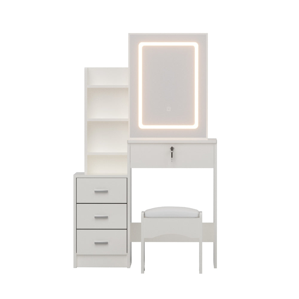 Artiss LED Dressing Table & Stool with Sliding Mirror – White