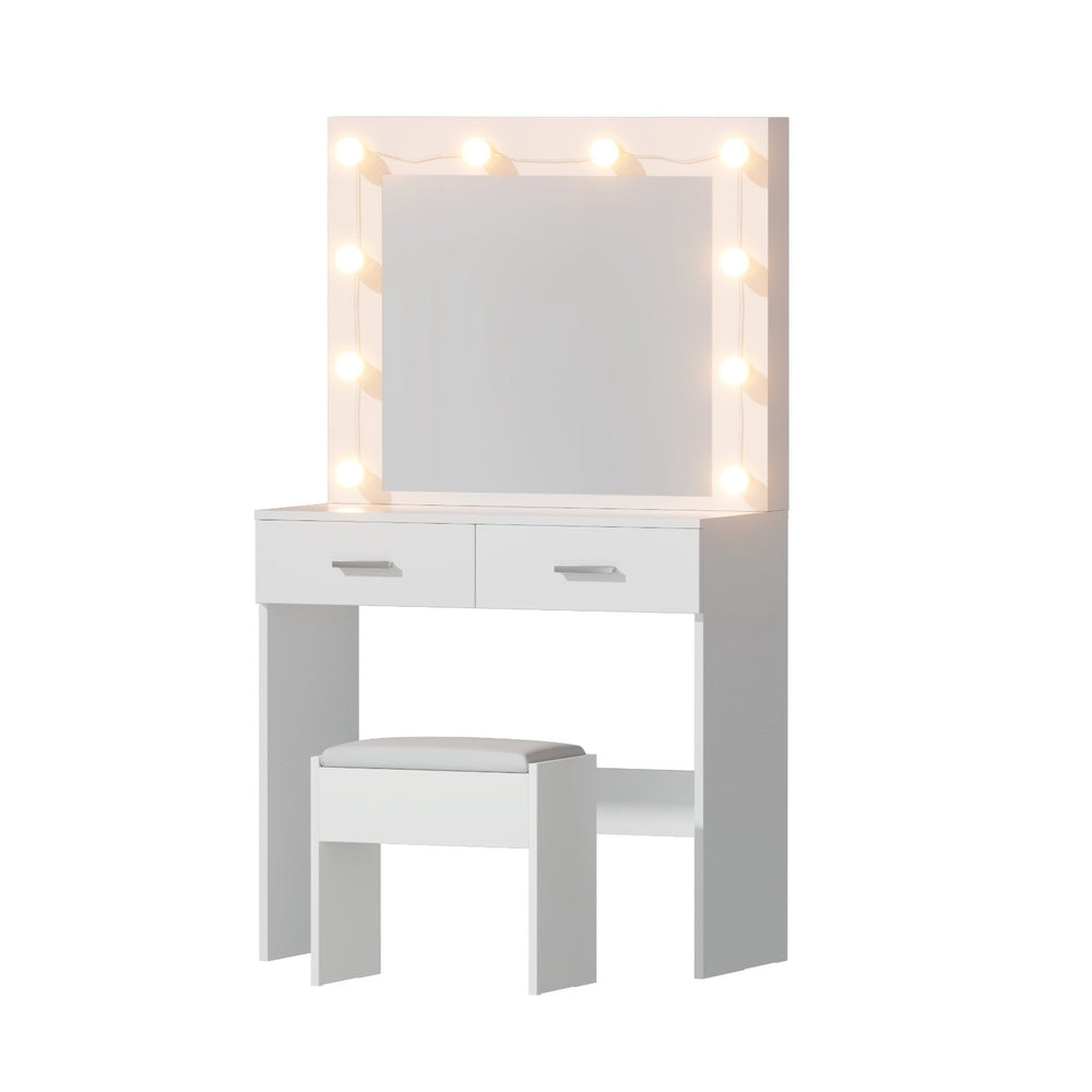 Artiss LED Dressing Table & Stool with 10 Bulbs – White