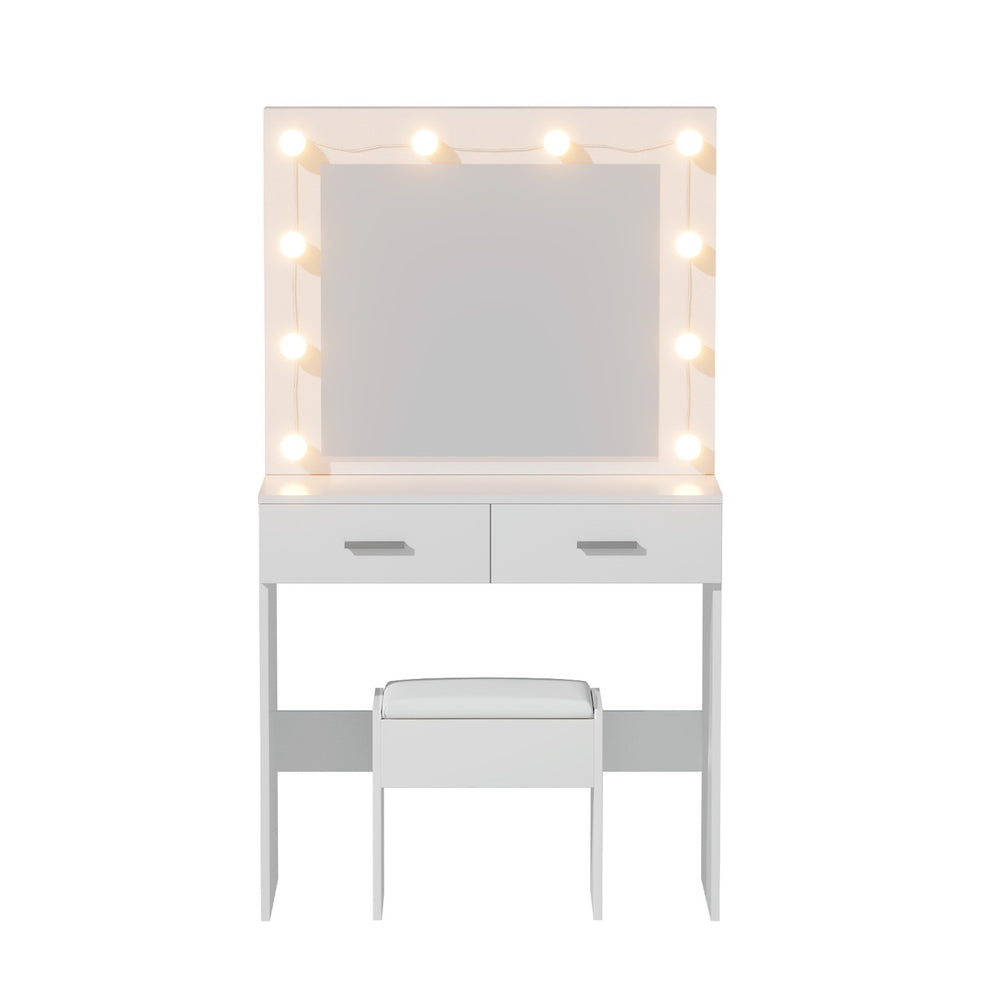 Artiss LED Dressing Table & Stool with 10 Bulbs – White