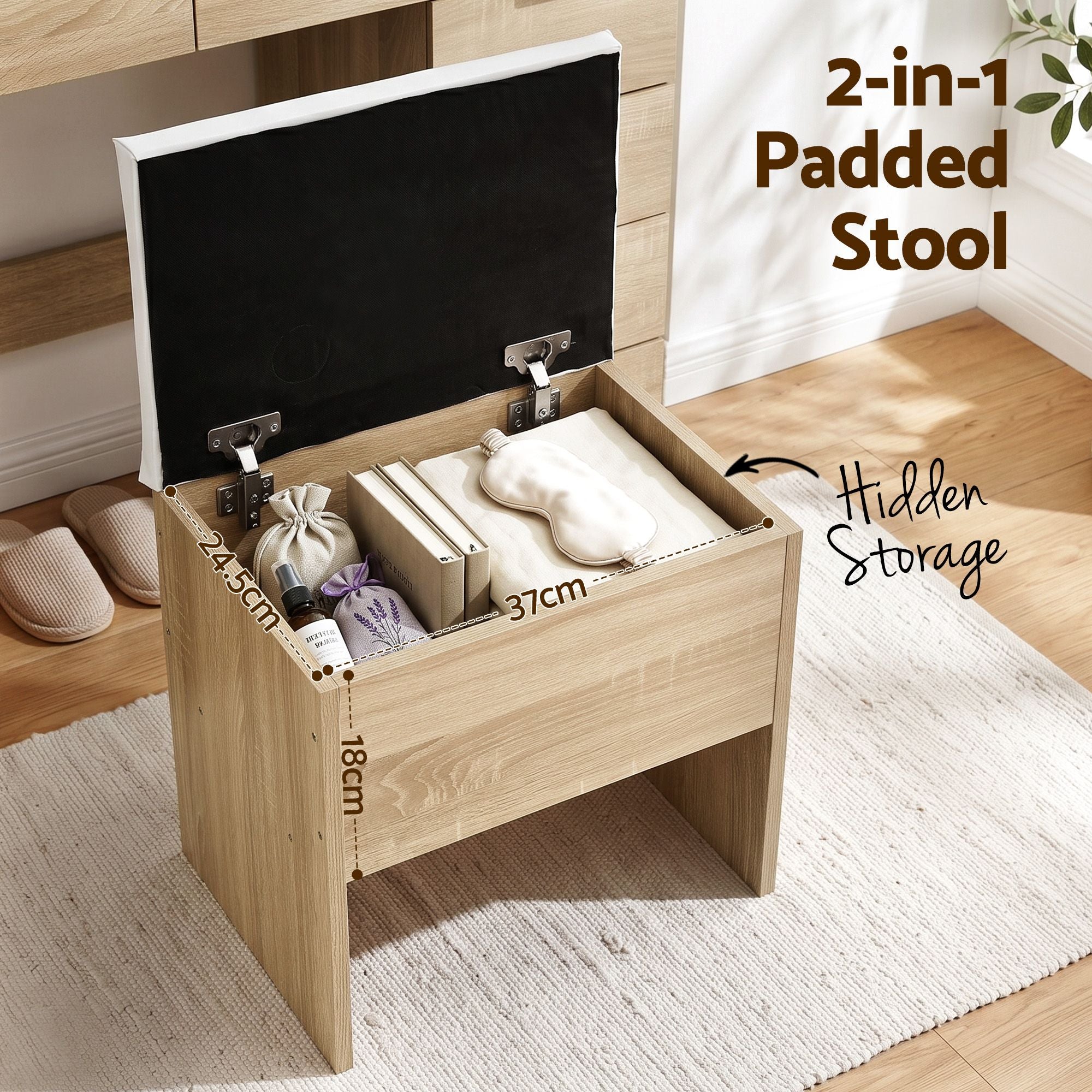 Artiss Large LED Dressing Table & Storage Stool with 10 Drawers – Wood Look
