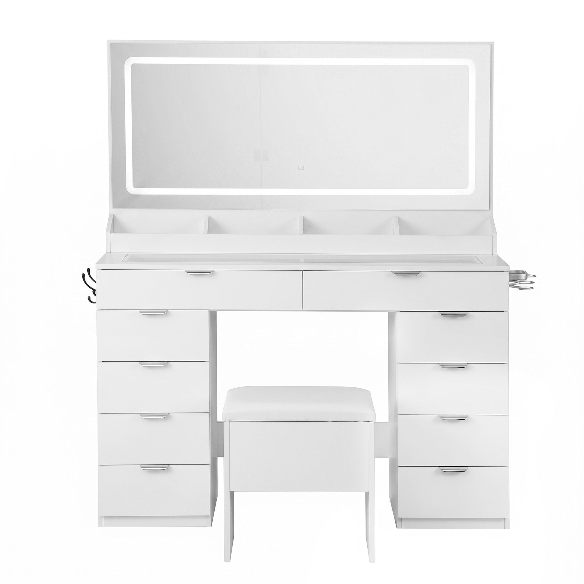 Artiss Large LED Dressing Table & Storage Stool with 10 Drawers – White