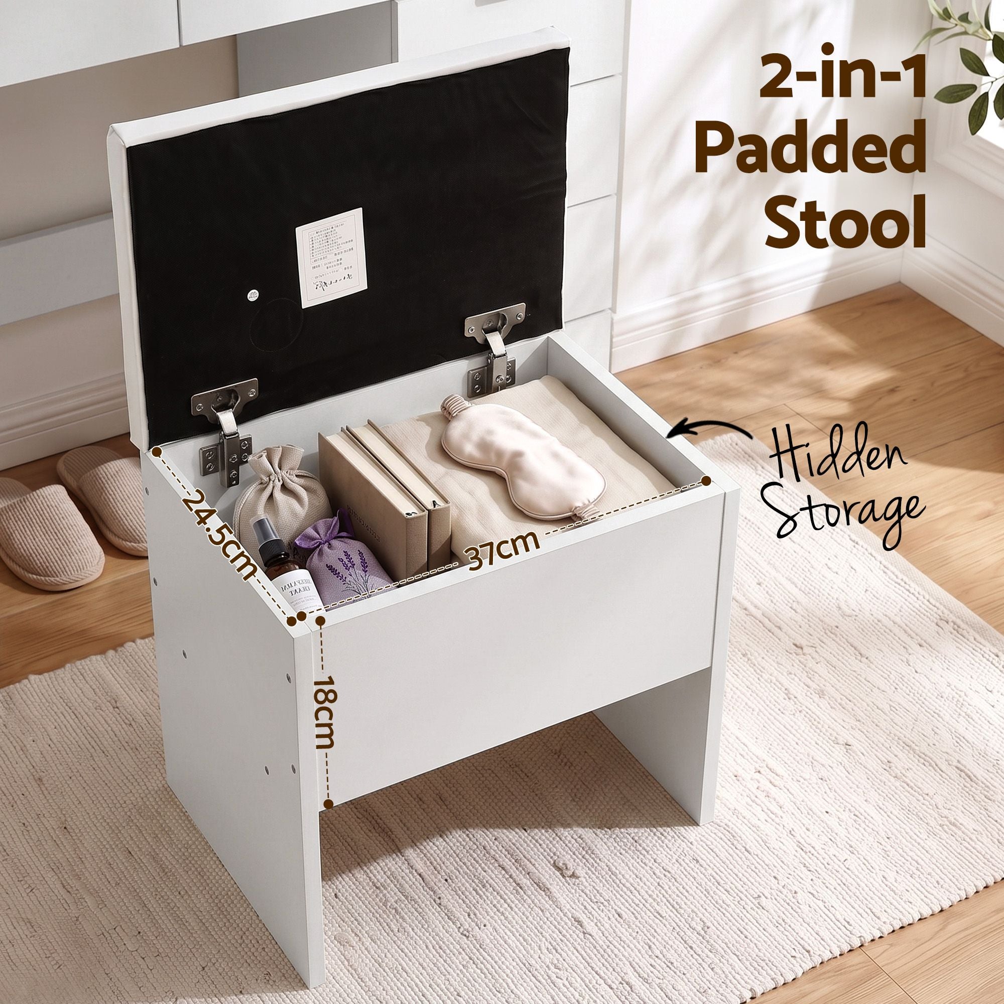 Artiss Large LED Dressing Table & Storage Stool with 10 Drawers – White
