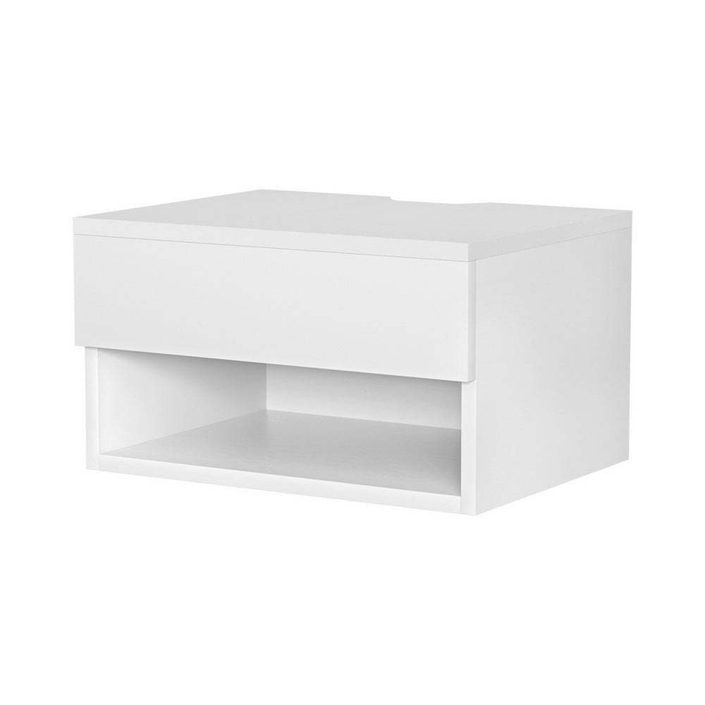 Artiss Floating Bedside Table with Drawer and Shelf – White