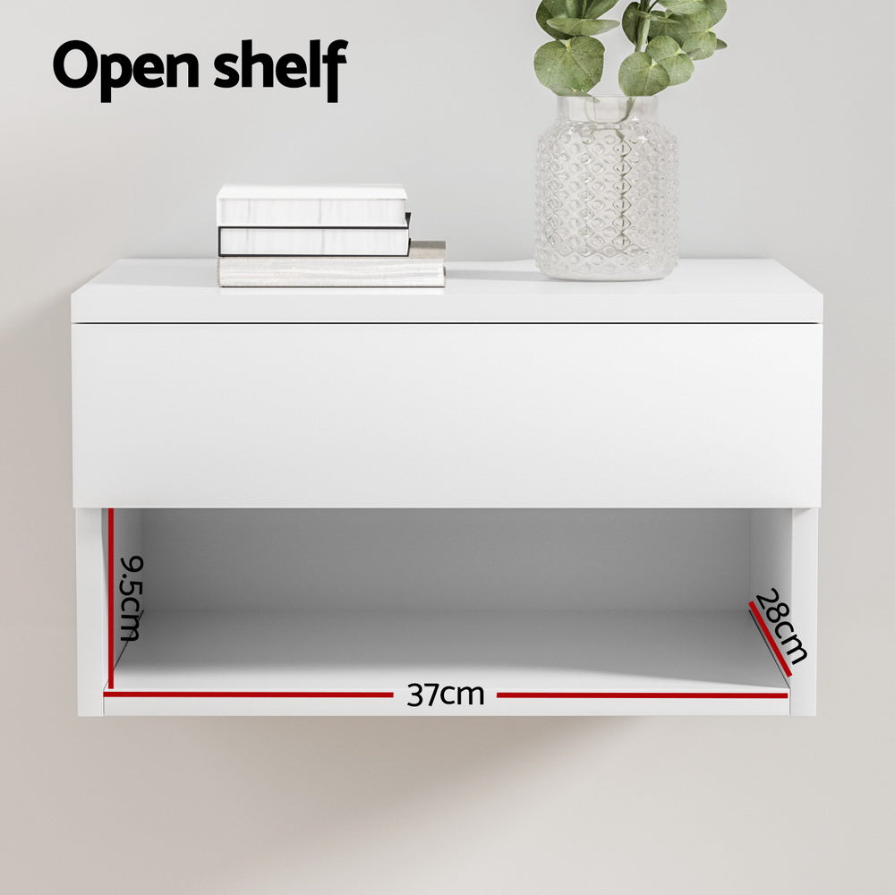 Artiss Floating Bedside Table with Drawer and Shelf – White