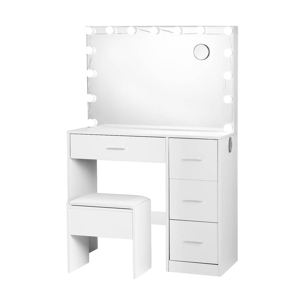 Artiss Darcy LED Dressing Table & Stool with 15 Bulbs – White