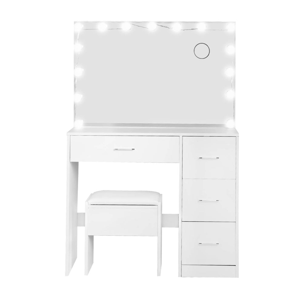 Artiss Darcy LED Dressing Table & Stool with 15 Bulbs – White