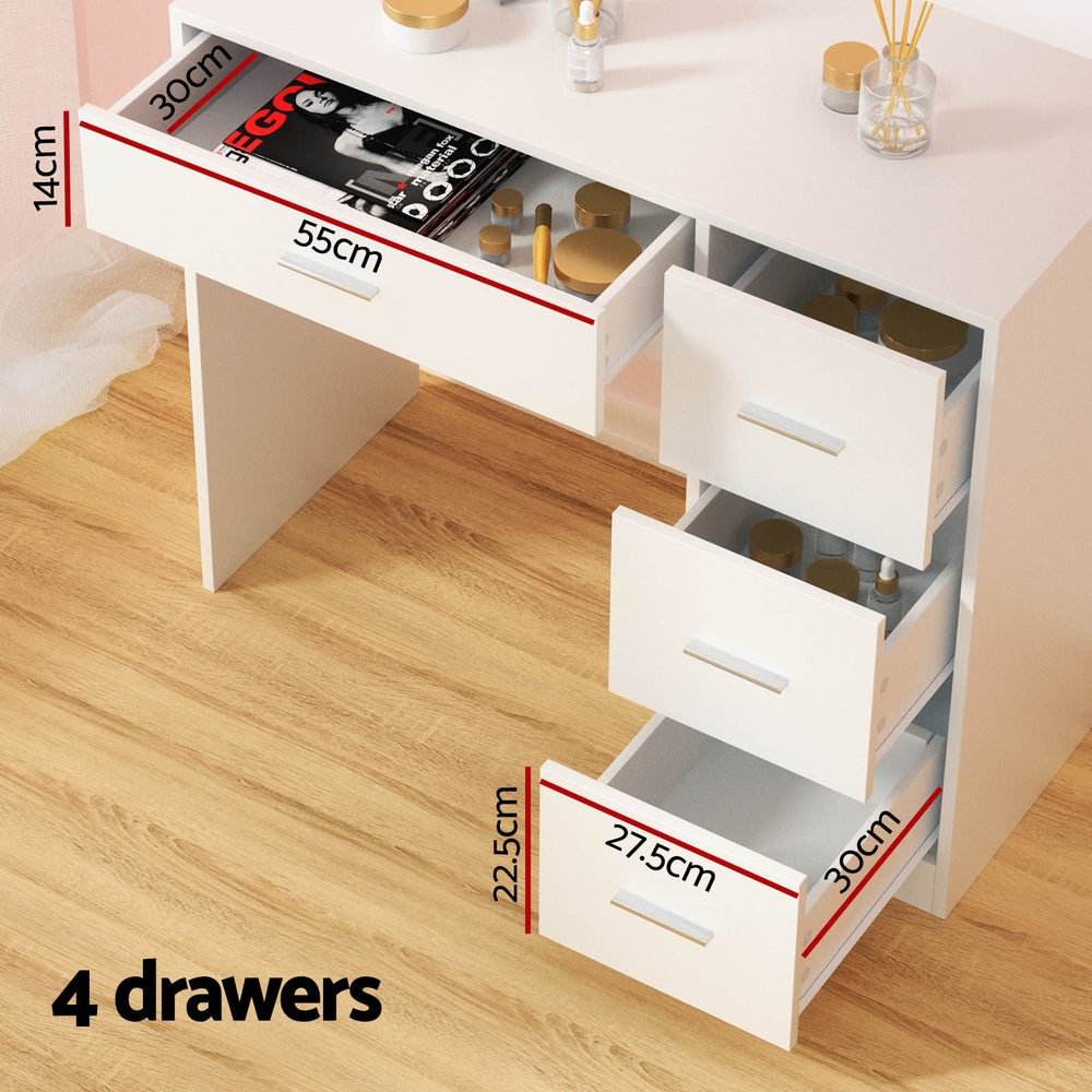 Artiss Darcy LED Dressing Table & Stool with 15 Bulbs – White