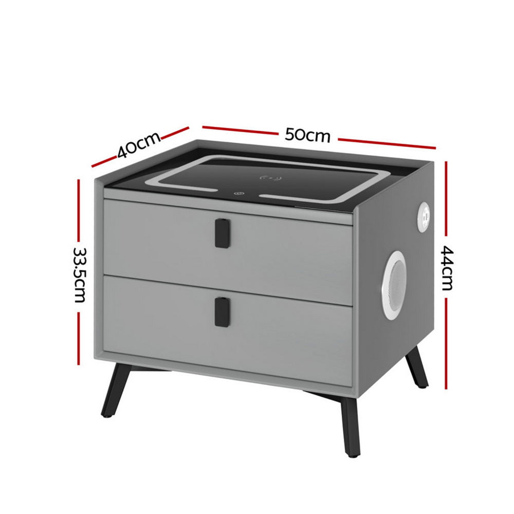 Artiss Aika Smart Bedside Table with Wireless Charging and Speaker – Grey