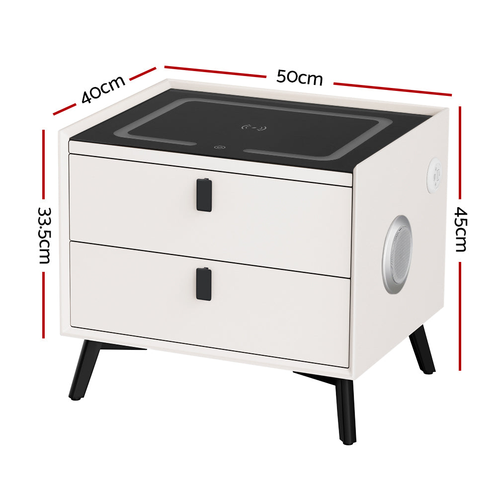 Artiss Aika Smart Bedside Table with Wireless Charging and Speaker – White