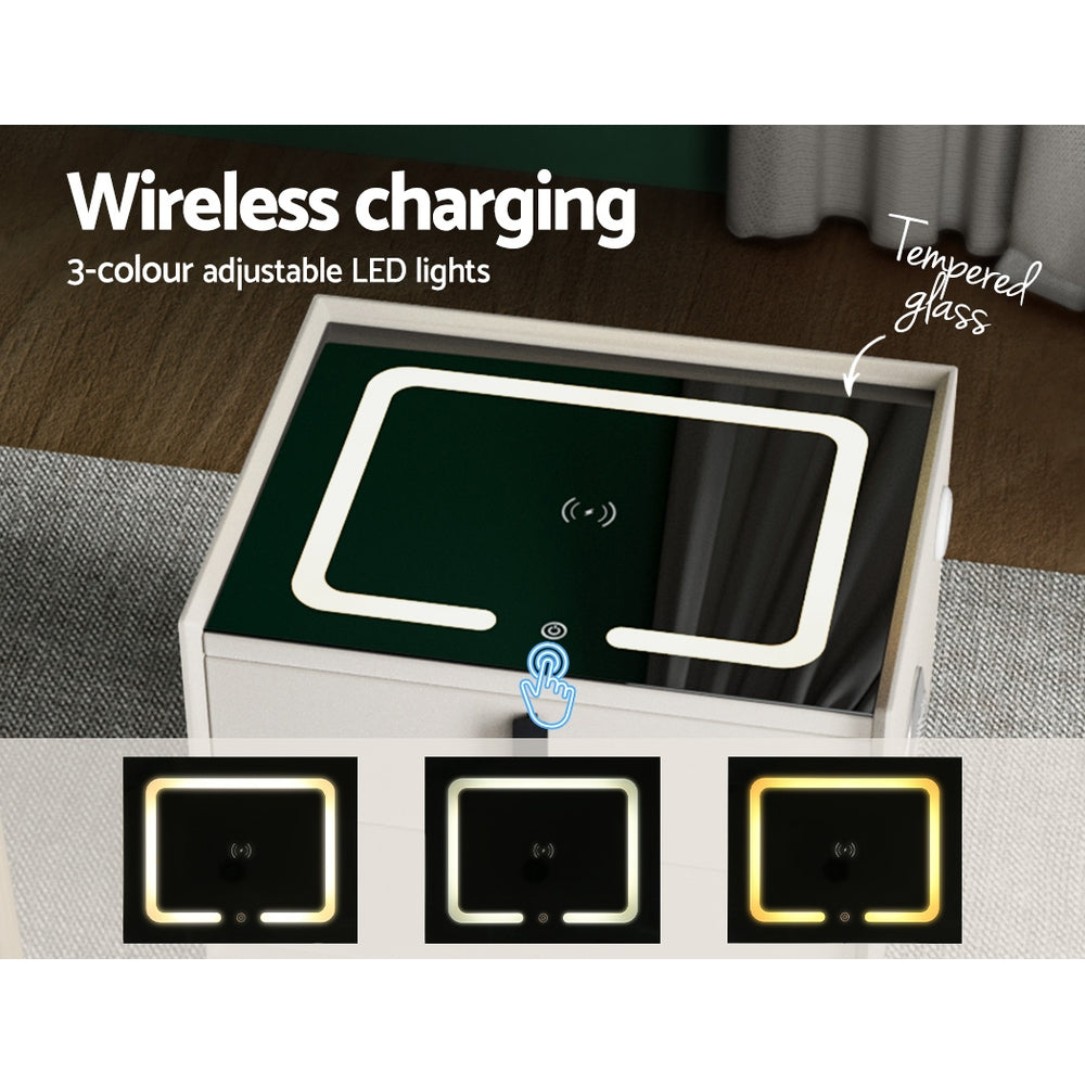 Artiss Aika Smart Bedside Table with Wireless Charging and Speaker – White