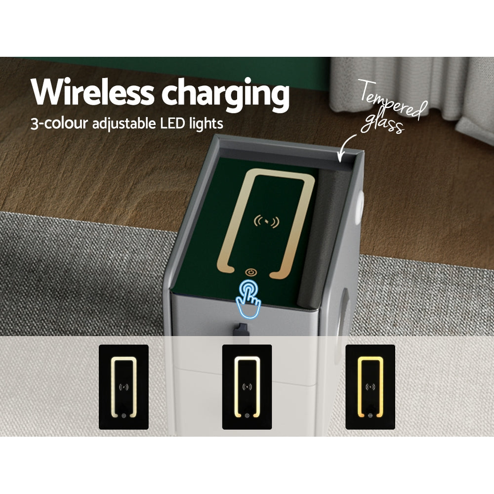 Artiss Aida Smart Bedside Table with Wireless Charging and Speaker – Grey