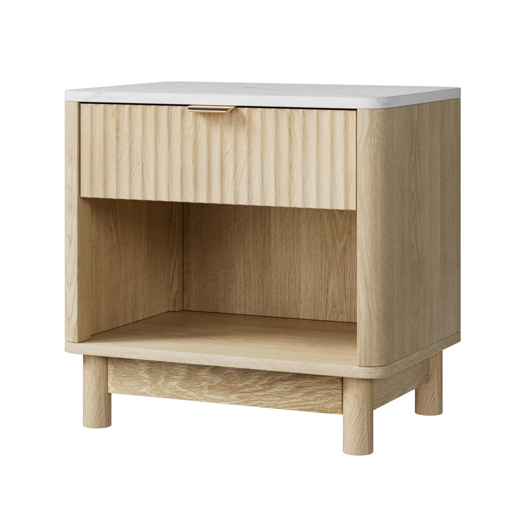 Artiss Bedside Table with Drawer and Open Shelf – Pine and White