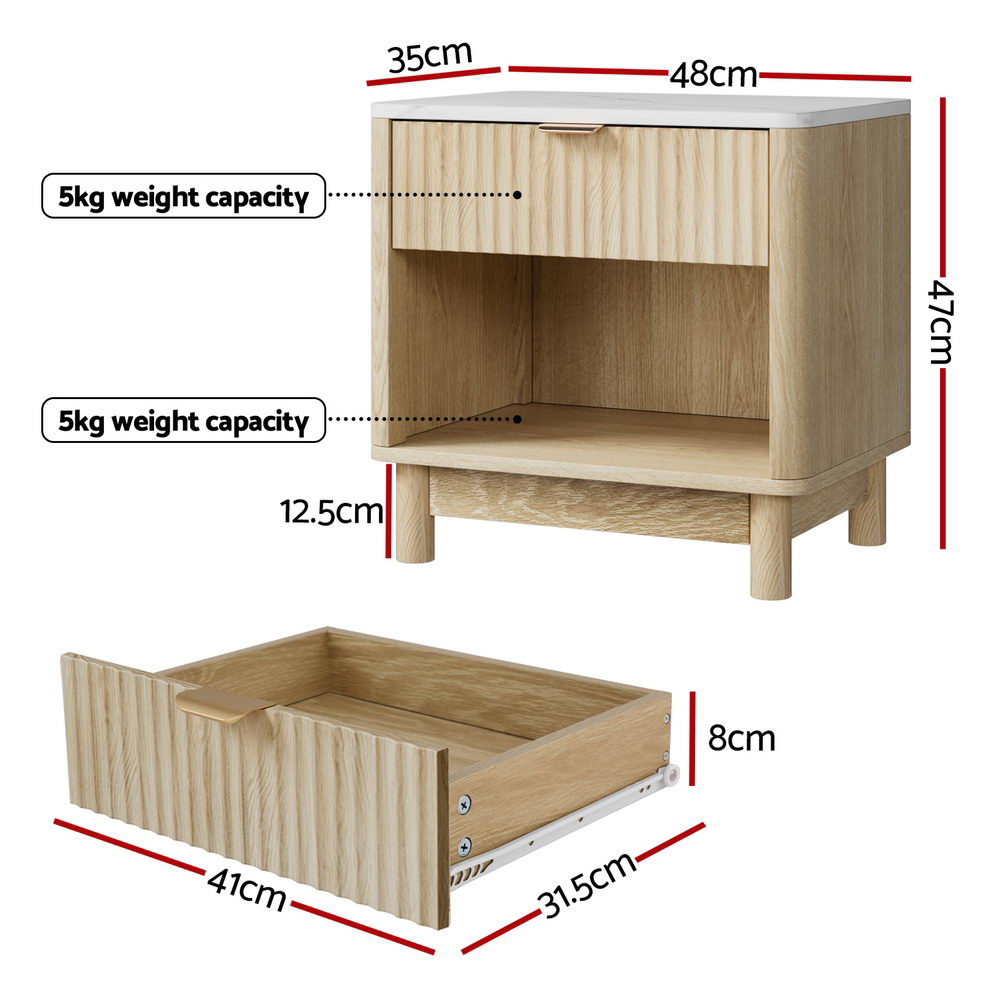 Artiss Bedside Table with Drawer and Open Shelf – Pine and White