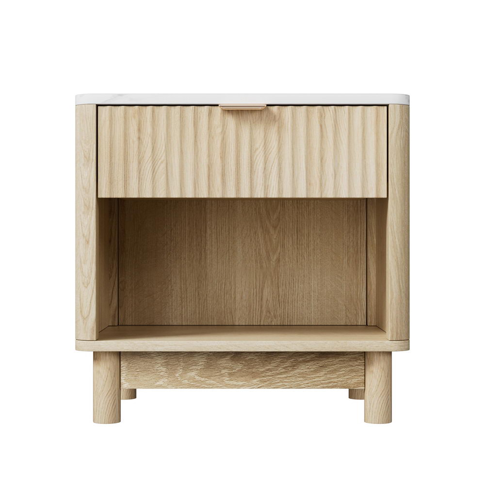Artiss Bedside Table with Drawer and Open Shelf – Pine and White