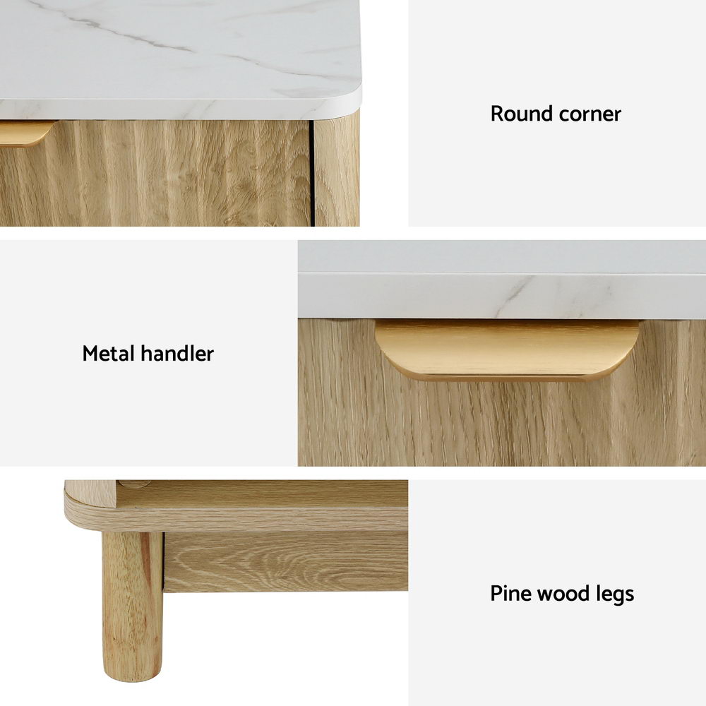 Artiss Bedside Table with Drawer and Open Shelf – Pine and White