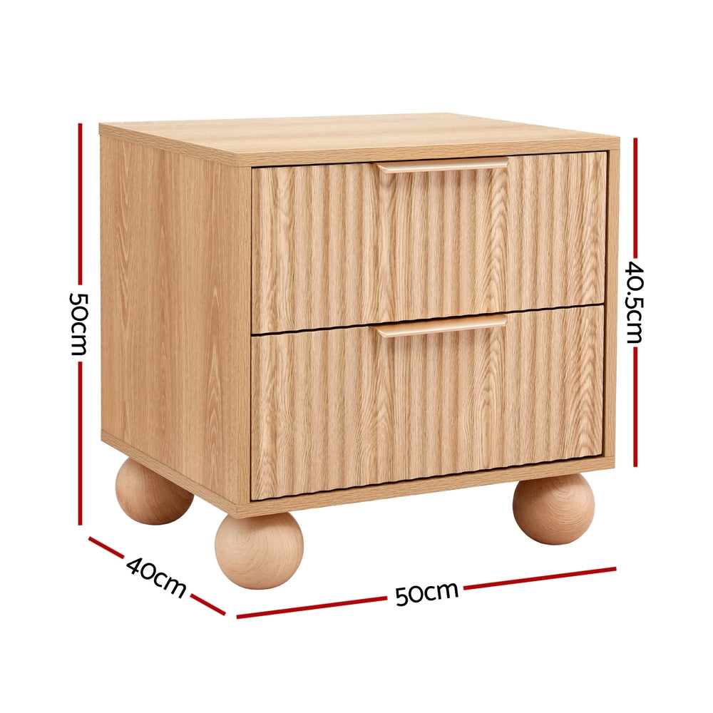 Artiss 2-Drawer Bedside Table – Pine Look