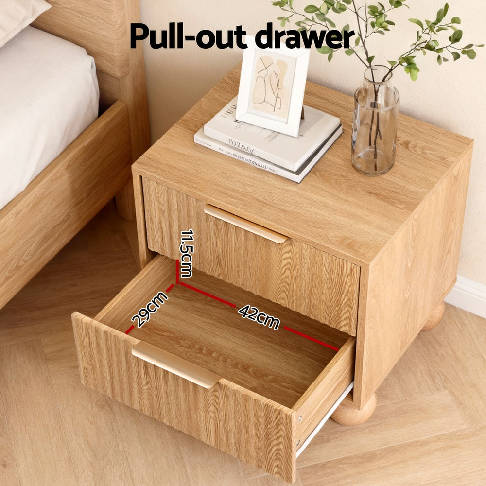 Artiss 2-Drawer Bedside Table – Pine Look