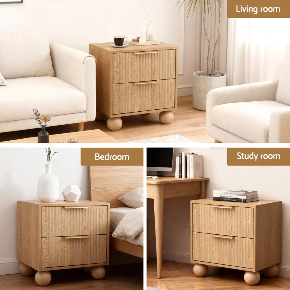 Artiss 2-Drawer Bedside Table – Pine Look