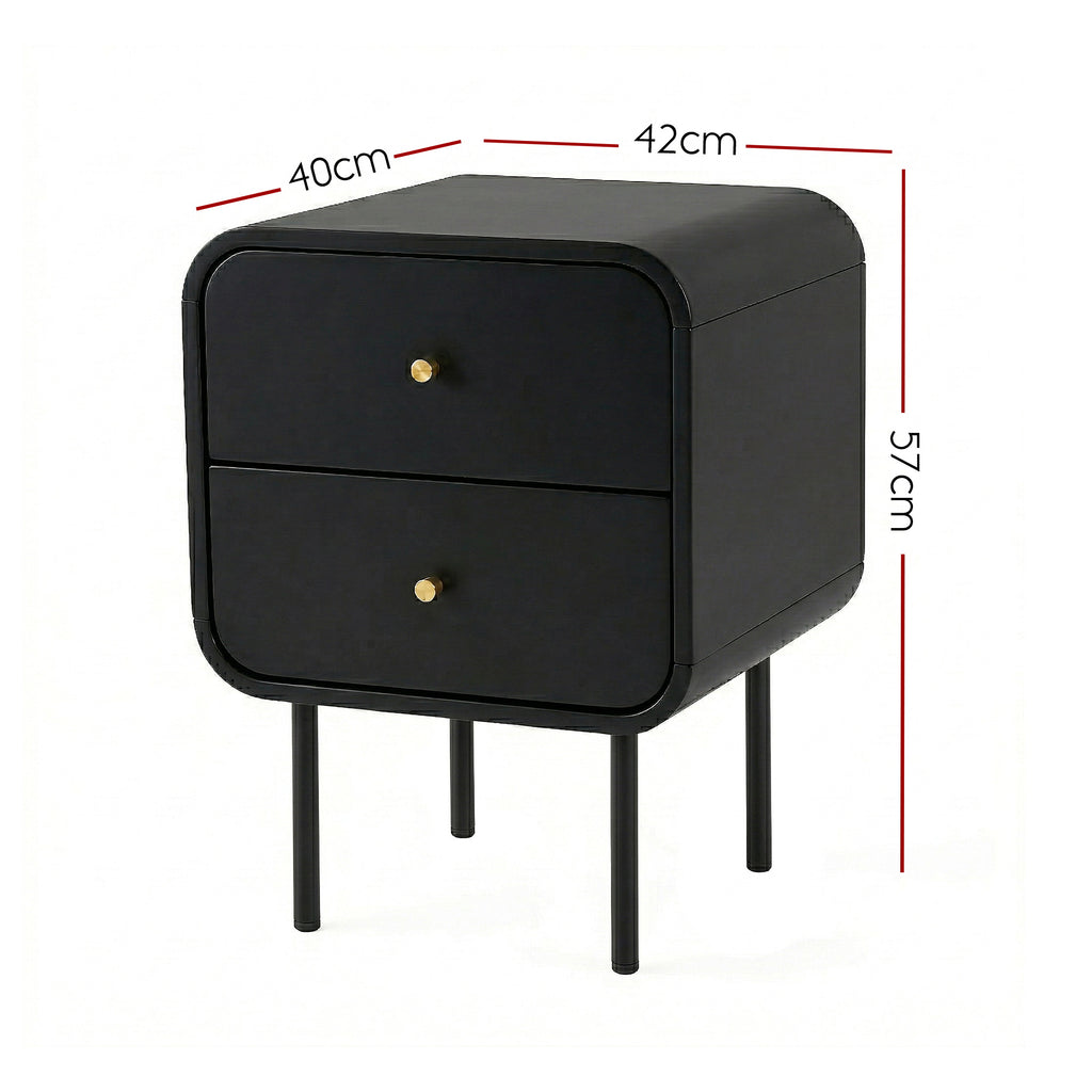 Artiss 2-Drawer Bedside Table with Metal Legs – Black