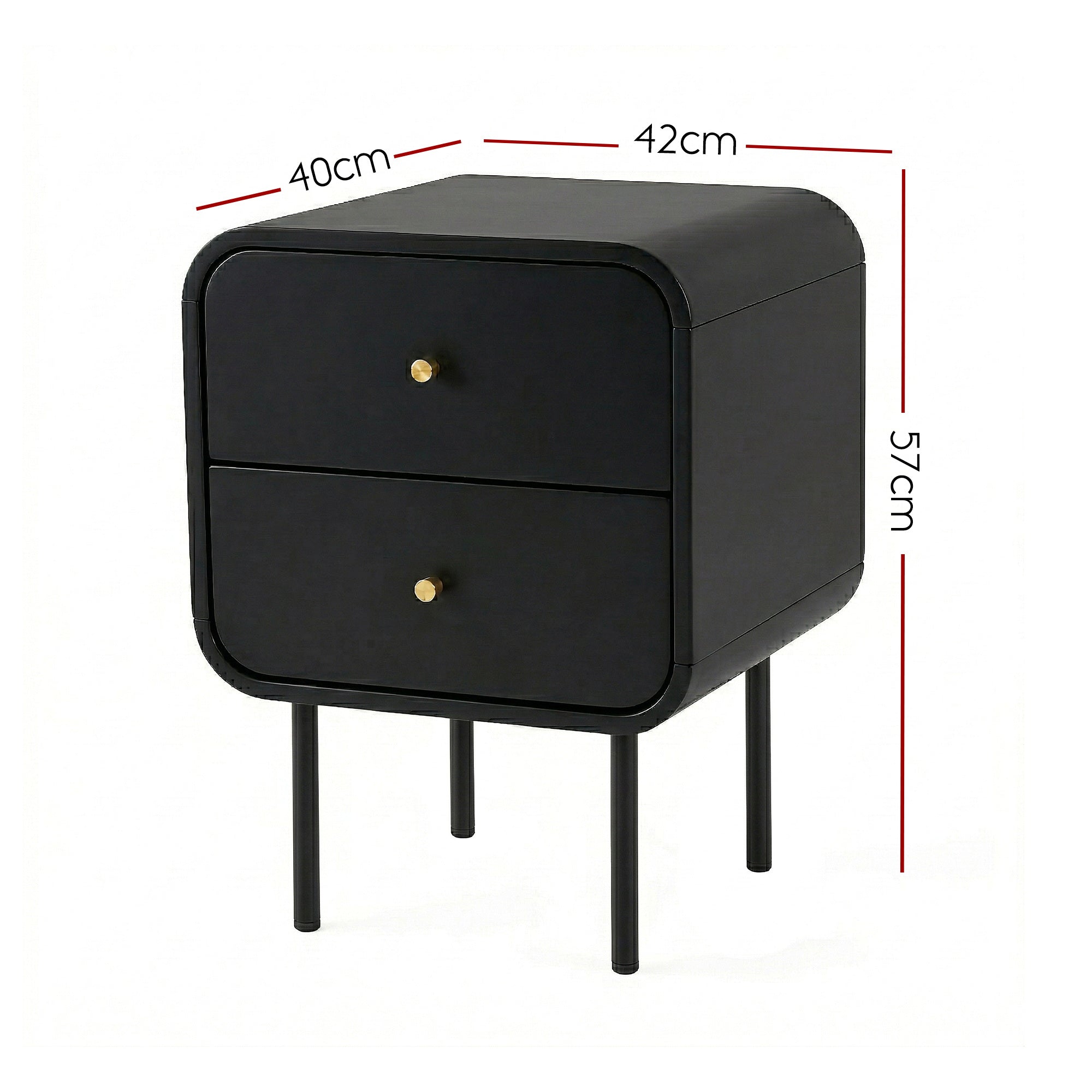 Artiss 2-Drawer Bedside Table with Metal Legs – Black