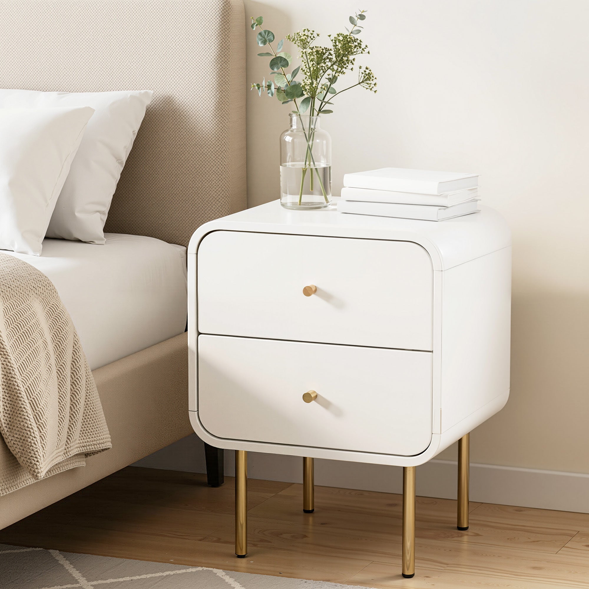 Artiss 2-Drawer Bedside Table with Metal Legs – White