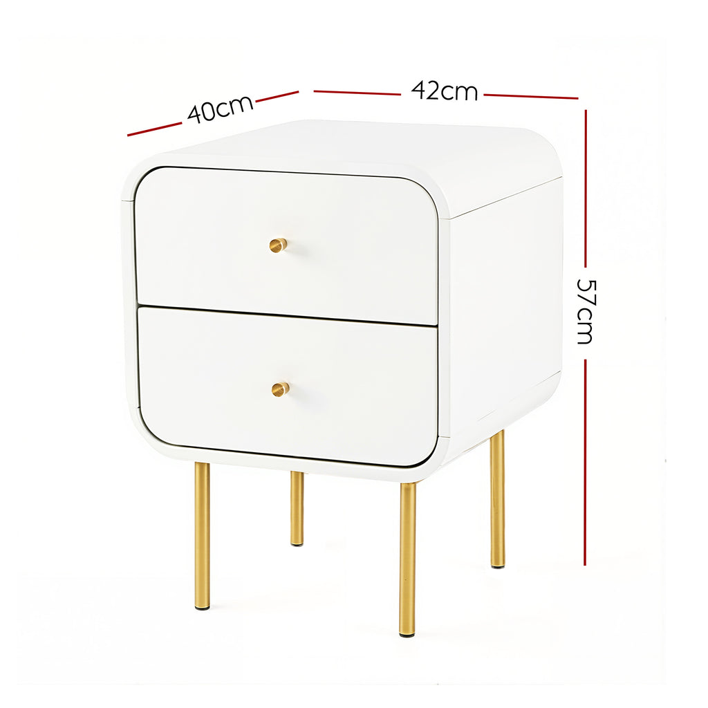 Artiss 2-Drawer Bedside Table with Metal Legs – White
