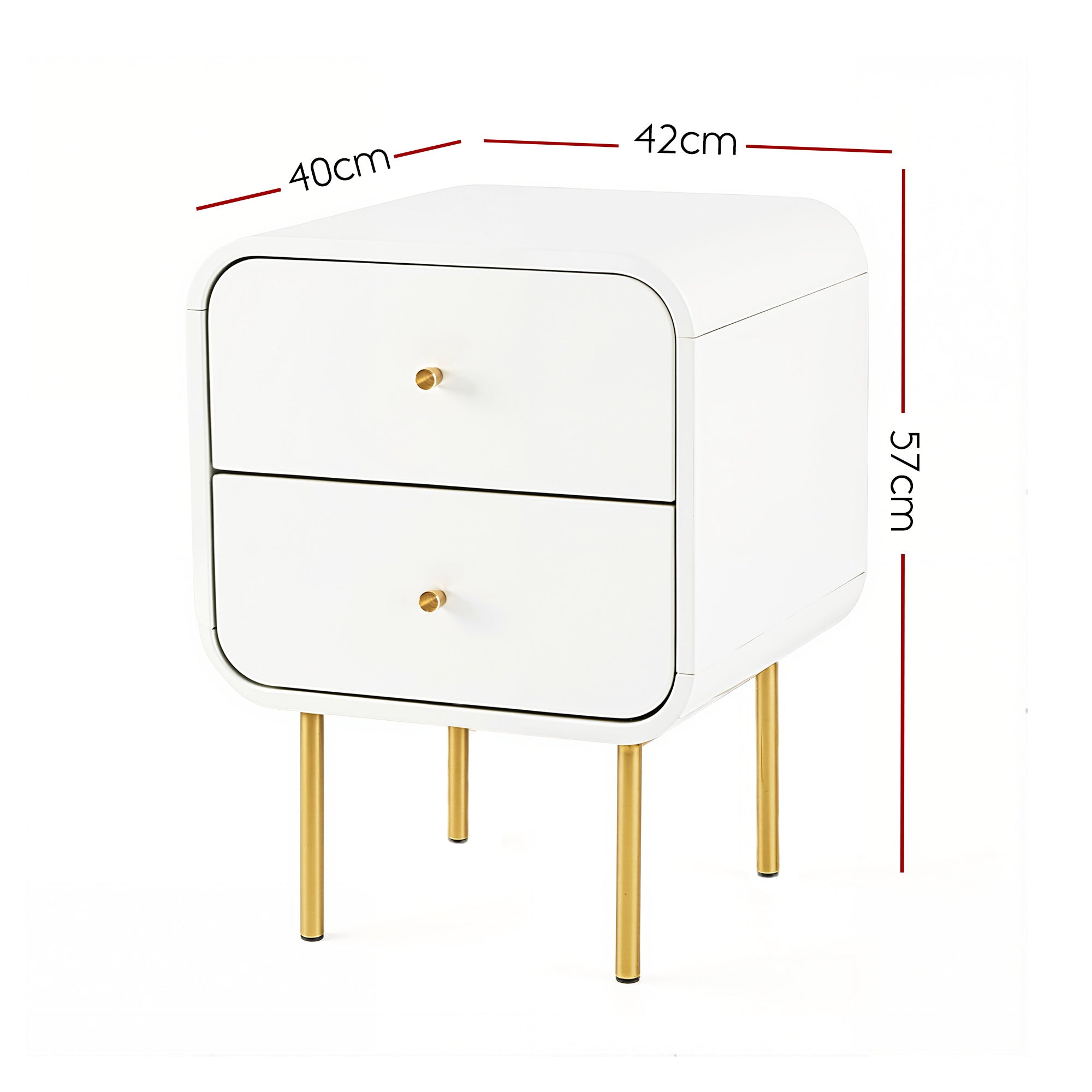 Artiss 2-Drawer Bedside Table with Metal Legs – White