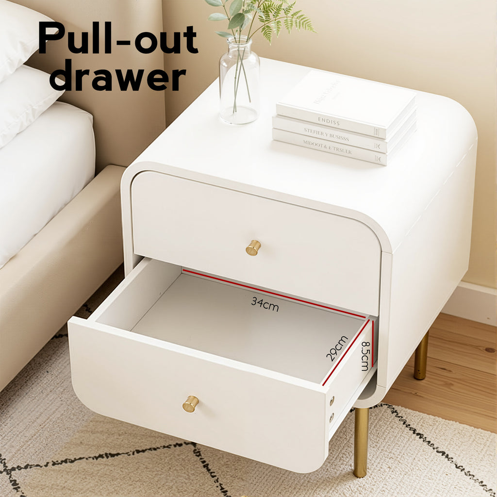 Artiss 2-Drawer Bedside Table with Metal Legs – White