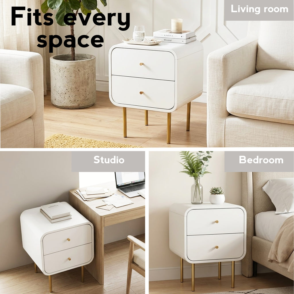 Artiss 2-Drawer Bedside Table with Metal Legs – White