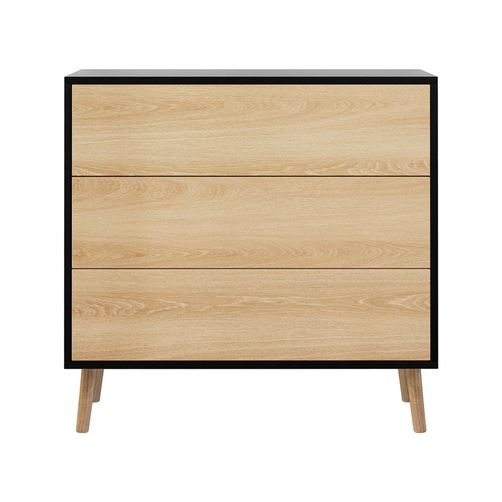 Artiss 3-Drawer Cabinet with Push-to-Open Fronts – Black and Pine