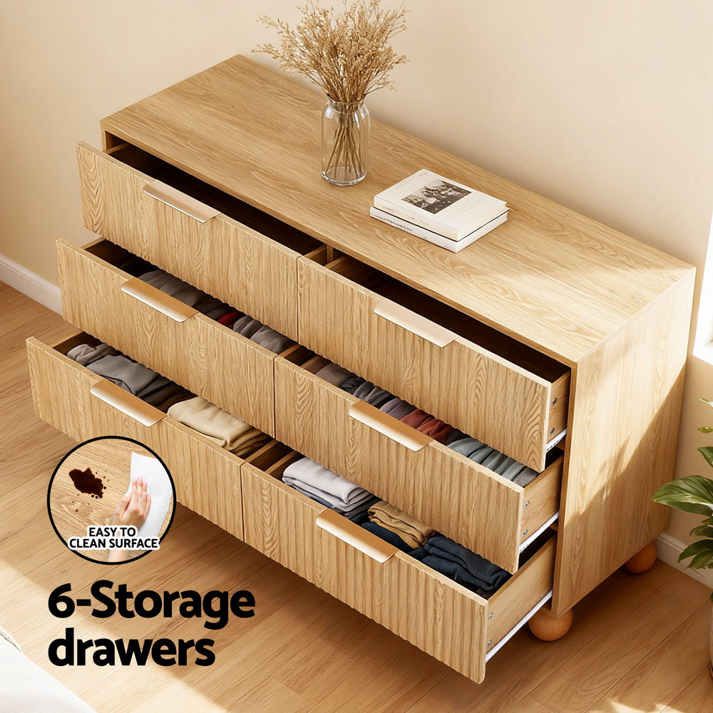 Artiss 6-Drawer Lowboy Cabinet – Pine