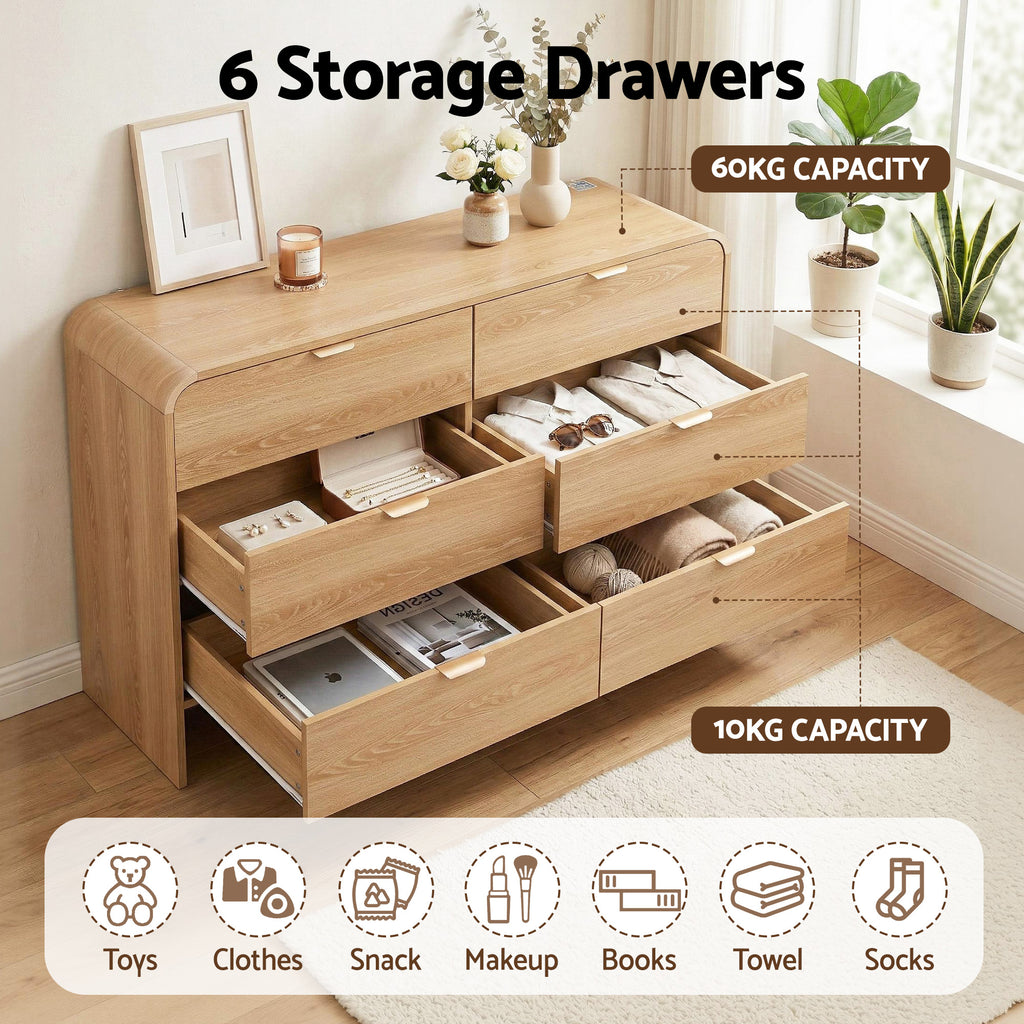 Artiss 6-Drawer Lowboy Cabinet – Pine