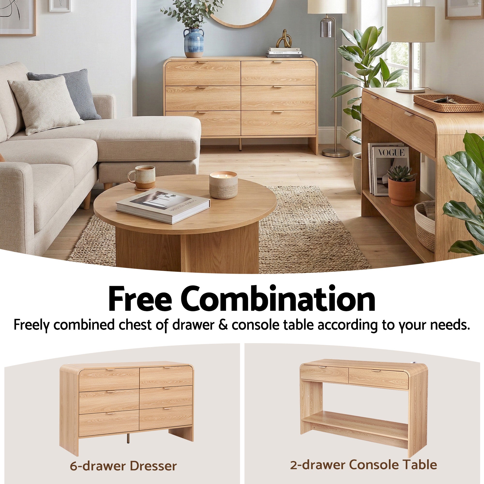 Artiss 6-Drawer Lowboy Cabinet – Pine