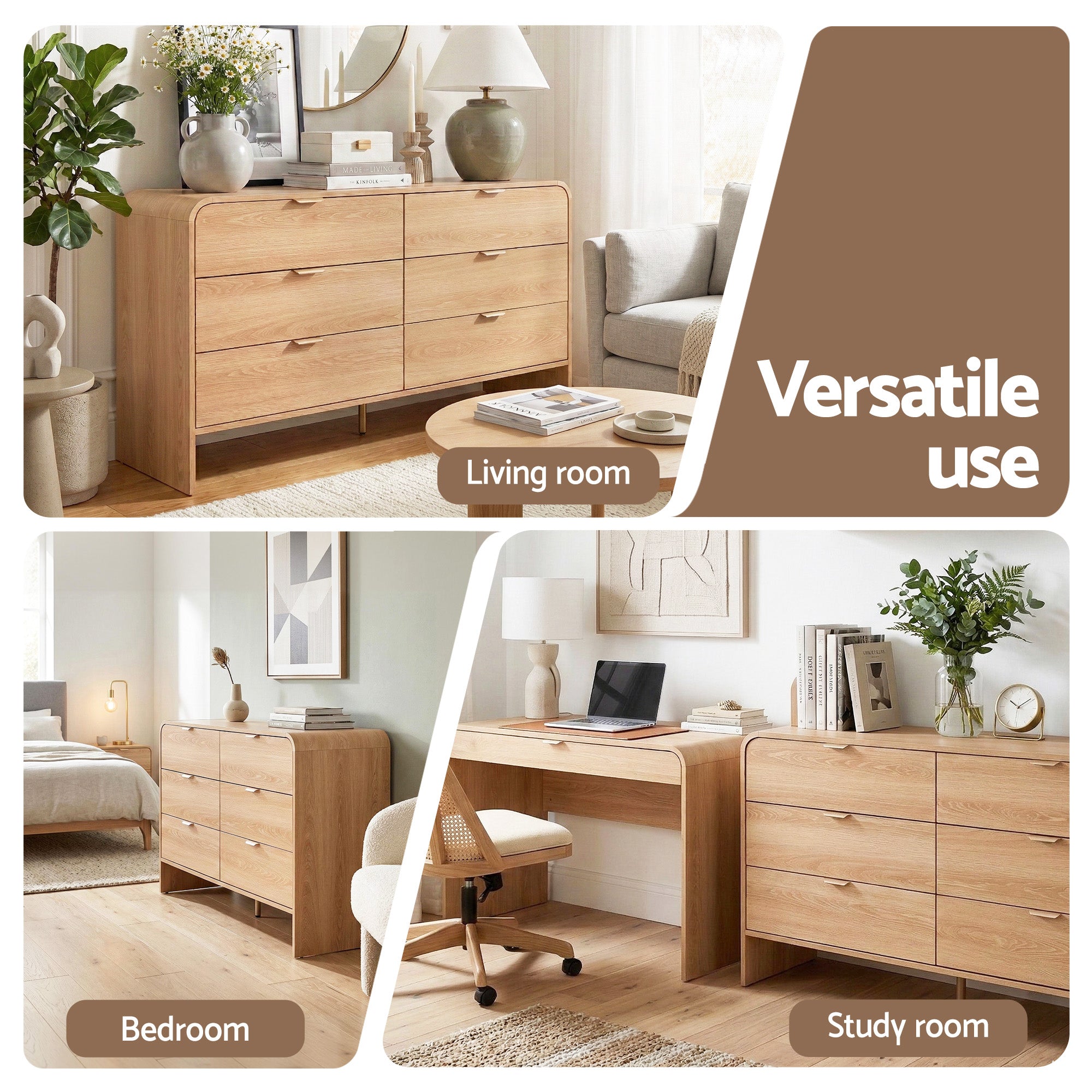 Artiss 6-Drawer Lowboy Cabinet – Pine
