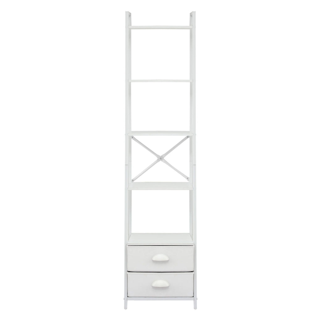 Artiss 5 Tier Bookshelf Ladder Bookcase with Fabric Drawers Display Rack White
