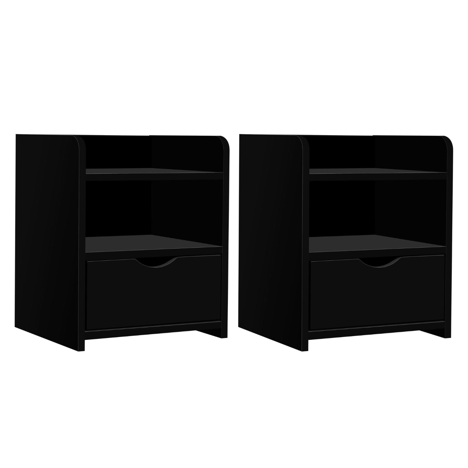 Artiss Fara Bedside Tables with Drawer and Shelves – Black, Set of 2