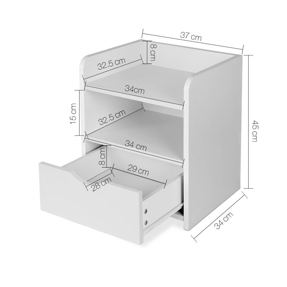 Artiss Fara Bedside Table with Drawer and 2 Shelves – White