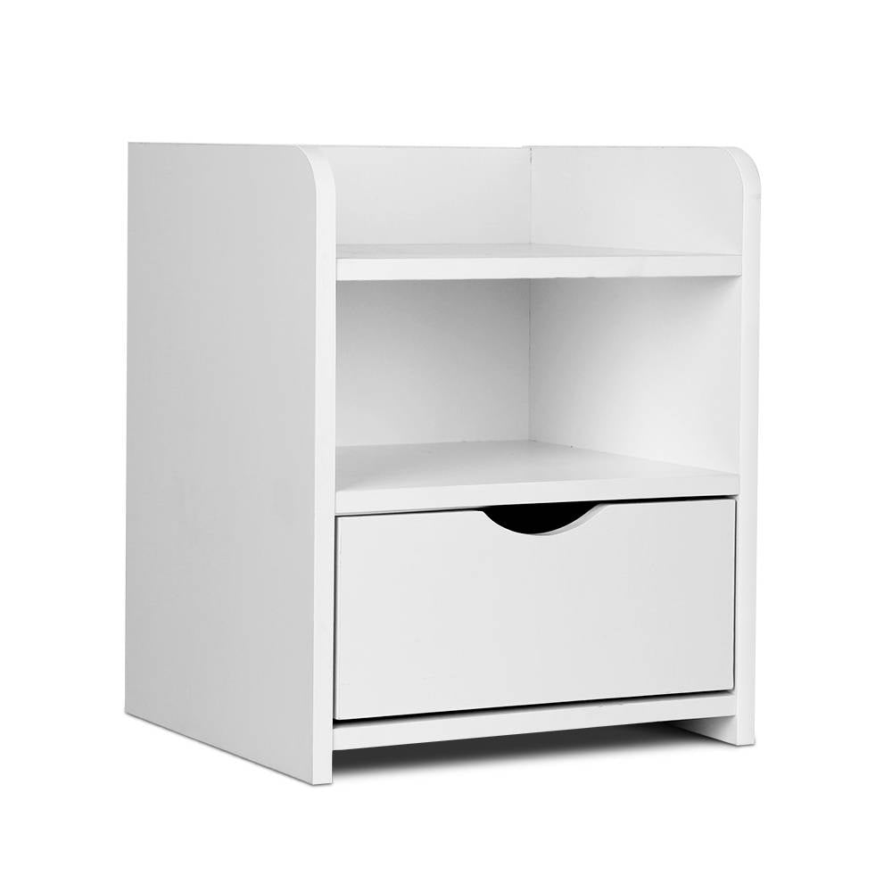 Artiss Fara Bedside Table with Drawer and 2 Shelves – White