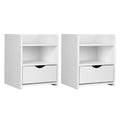 Artiss Fara Bedside Tables with Drawer and Shelves – White, Set of 2