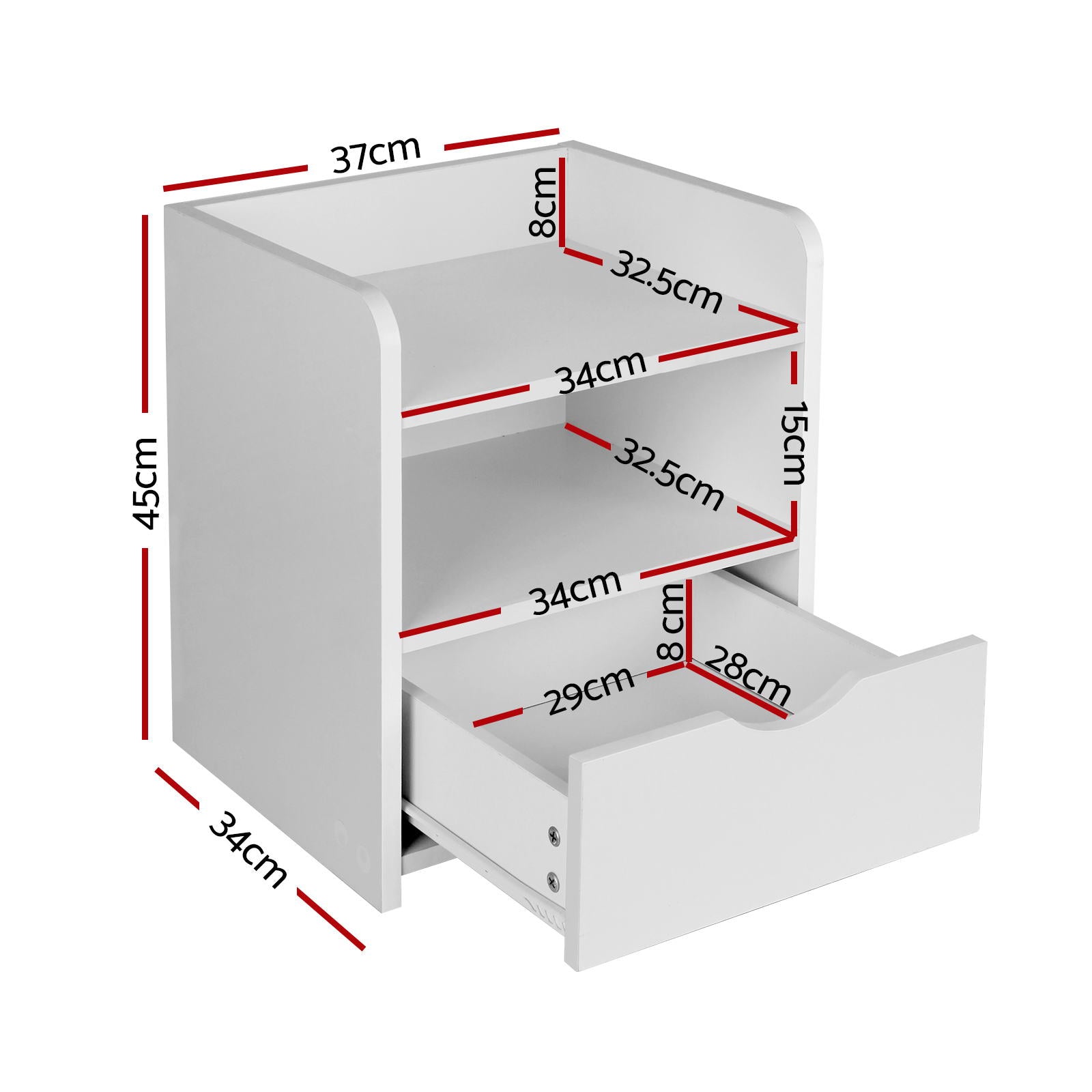 Artiss Fara Bedside Tables with Drawer and Shelves – White, Set of 2