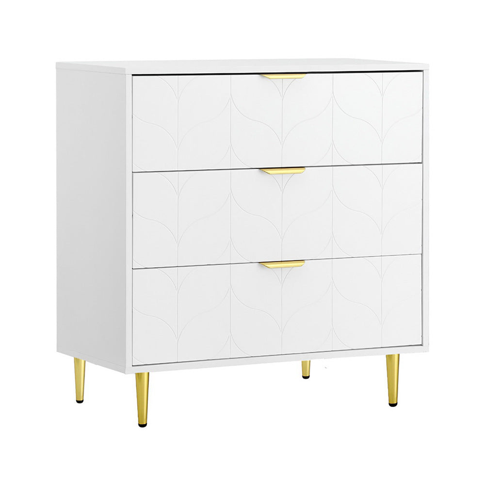 Artiss Carved-Front 3-Drawer Lowboy Cabinet – White